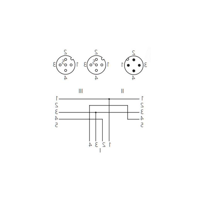 M12 4Pin公头/2M12 3Pin母头90°、IP 69K-ECOLAB、食品级、Y型预铸PVC非柔性电缆、灰色护套、64E443-XXX